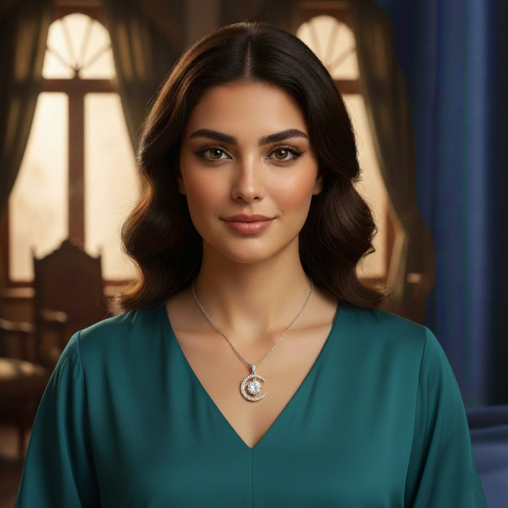 قلادة قمر الموزانيت – ذهب أبيض – لون D – VVS1