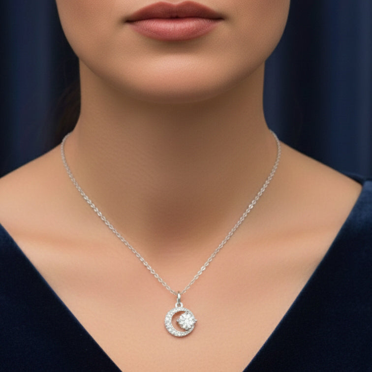 قلادة قمر الموزانيت – ذهب أبيض – لون D – VVS1