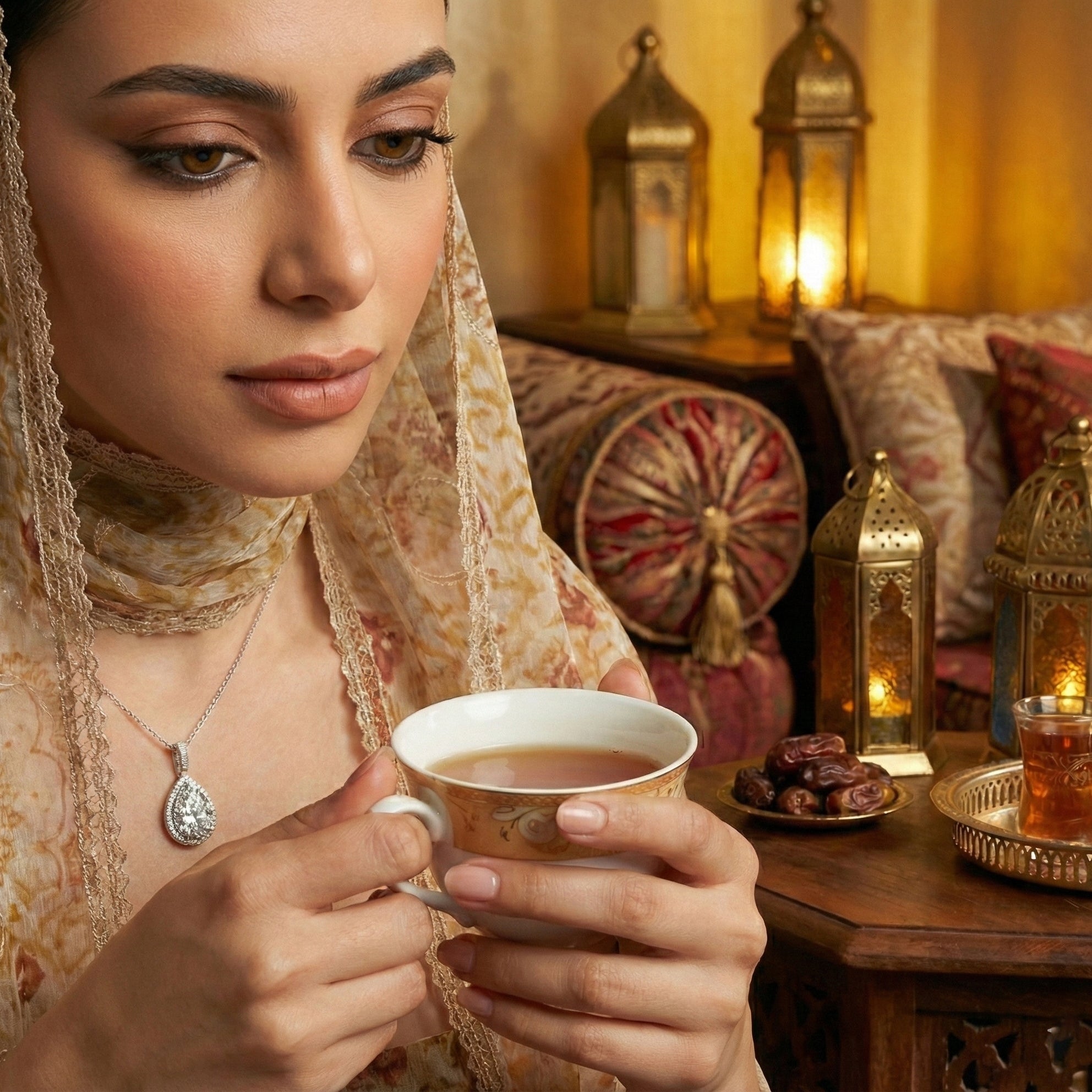 قلادة ياسمين من الموزانيت على شكل كمثرى - ذهب أبيض - لون D - VVS1