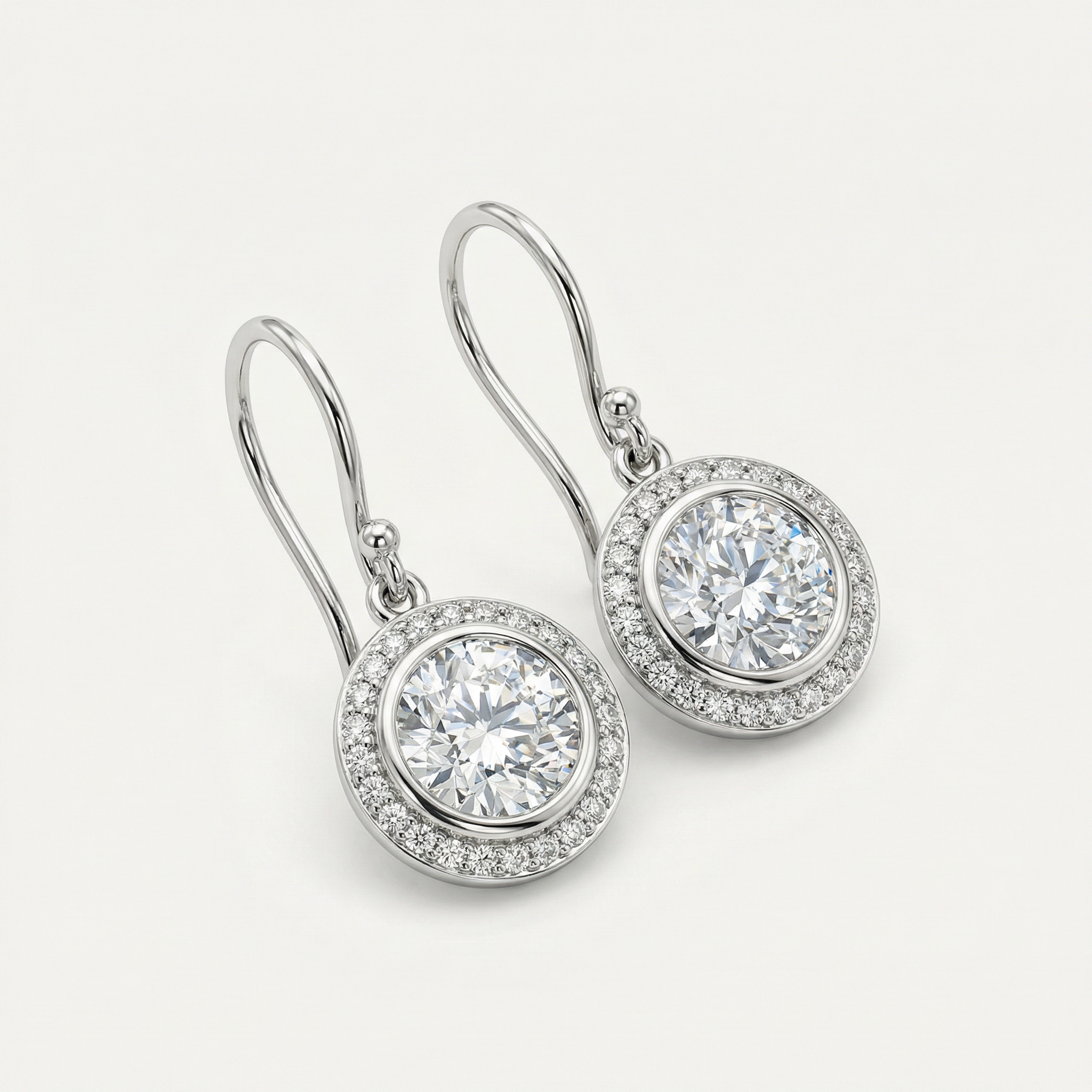 CIRCLE BEZEL ROUND BRILLIANT DROP SHEPHERDS HOOK EARRING