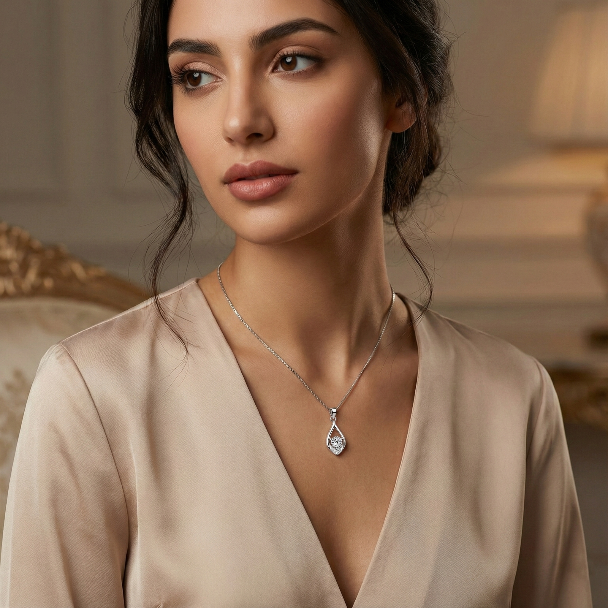 قلادة دانا الميسانيت المتدلية - ذهب أبيض - لون D - VVS1