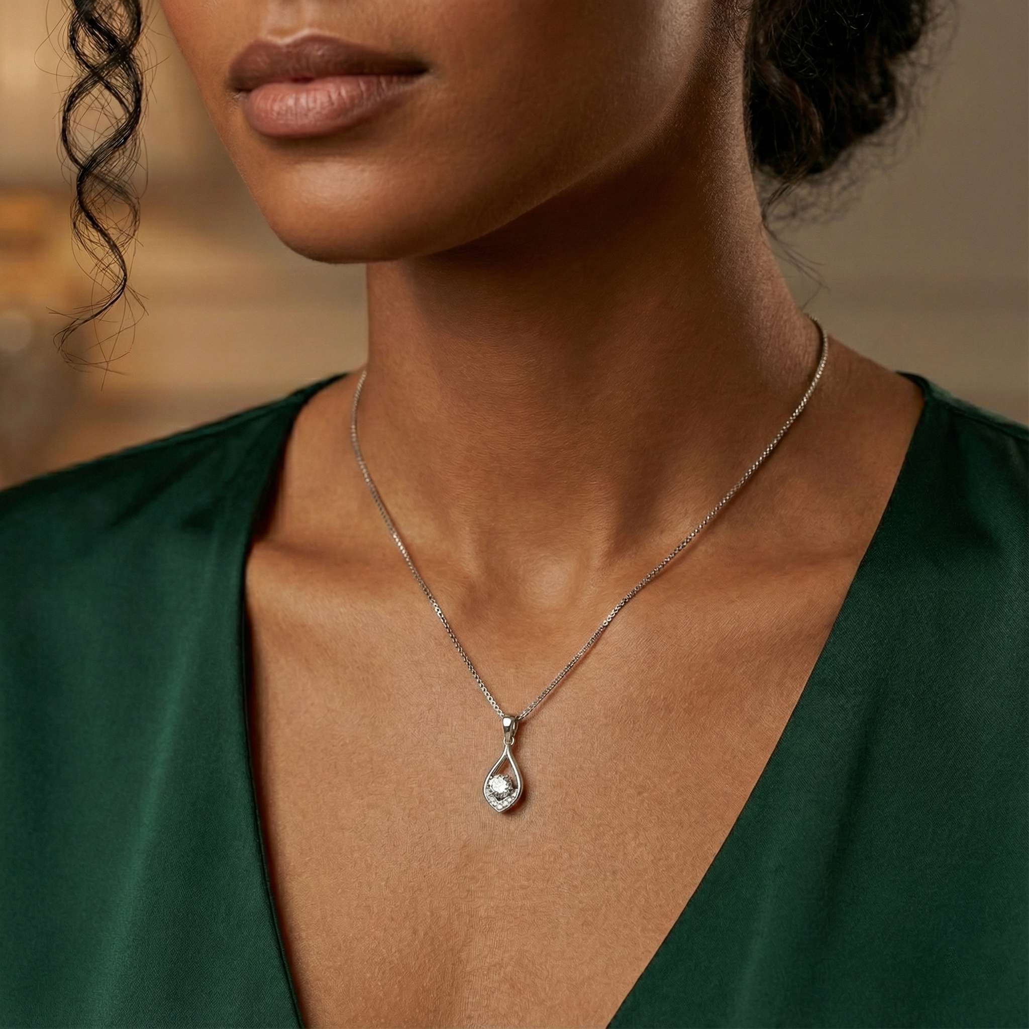 قلادة دانا الميسانيت المتدلية - ذهب أبيض - لون D - VVS1