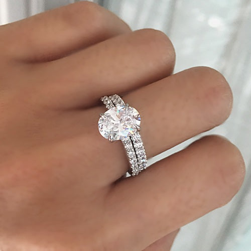 OVAL CUT PAVE RING WITH BRILLIANT ROUND BAND & 3/4 ETERNITY BAND