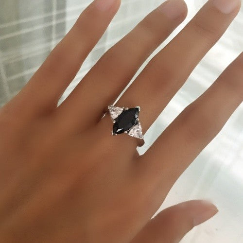 BLUE SAPPHIRE MARQUISE AND TRILLION RING