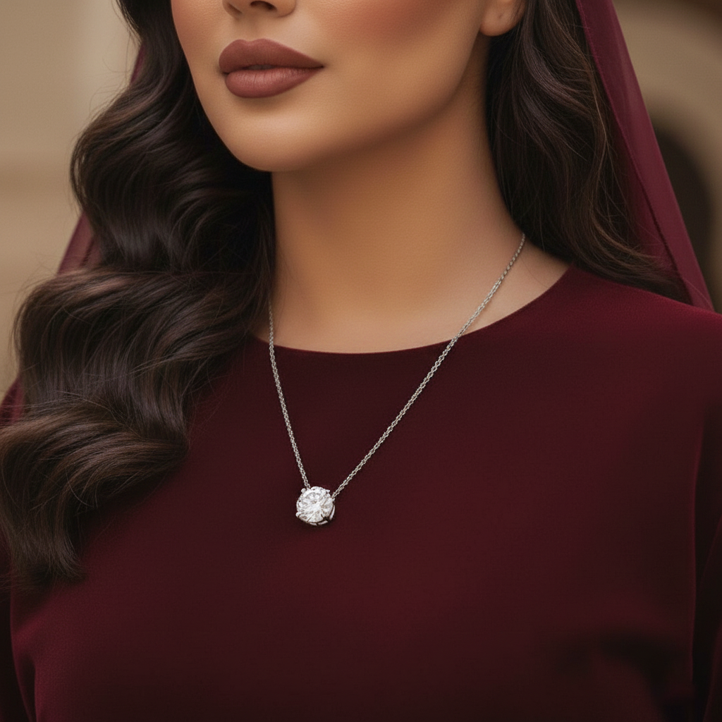 قلادة علياء من الموزانيت - ذهب أبيض - لون D - VVS1