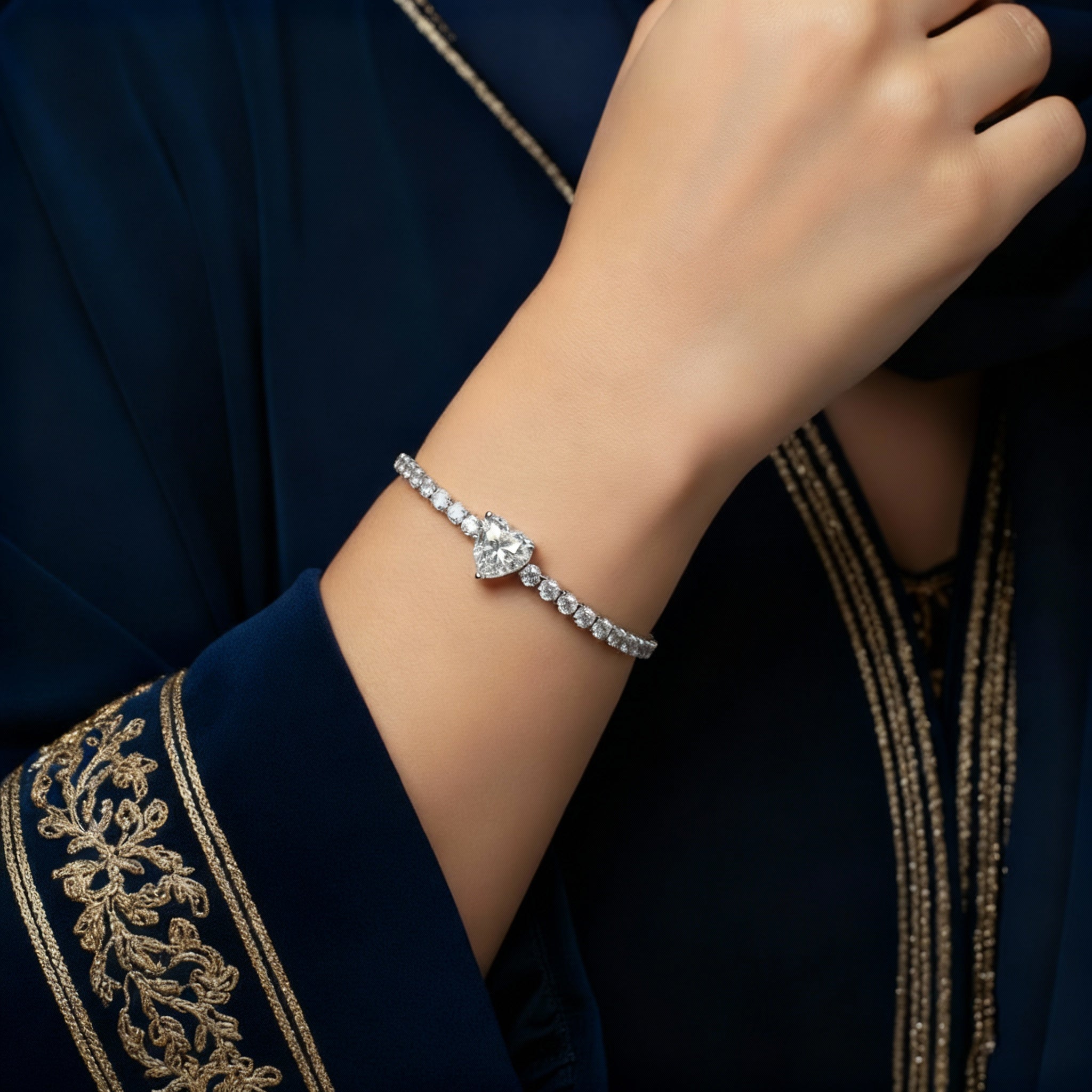 سوار تنس قلب مويسانيت من لانا - ذهب وردي - لون D - VVS1