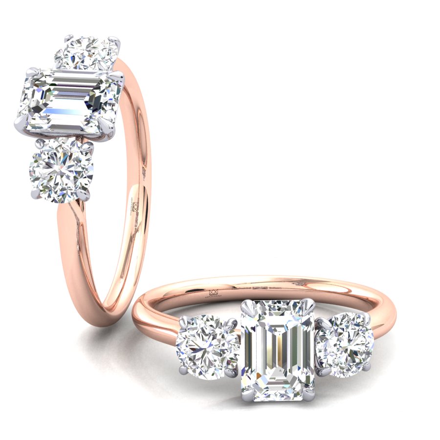 EMERALD & BRILLIANT CUT TRIO RING
