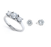 3-STONE BRILLIANT CUT RING AND MATCHING SOLITAIRE STUD EARRINGS