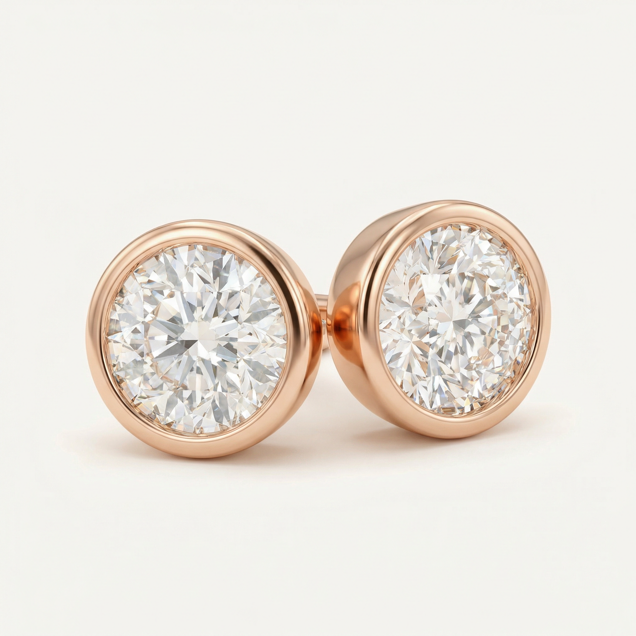 1CT BRILLIANT CUT BEZEL EARRINGS - ROSE GOLD