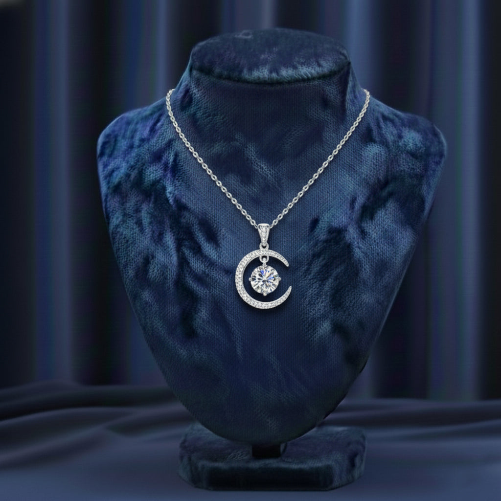 قلادة قمر الموزانيت – ذهب أبيض – لون D – VVS1