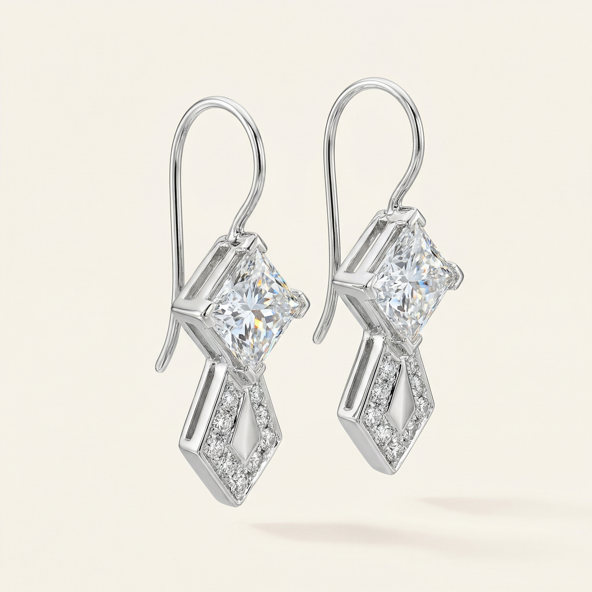 2CT PRINCESS CUT DROP EARINGS
