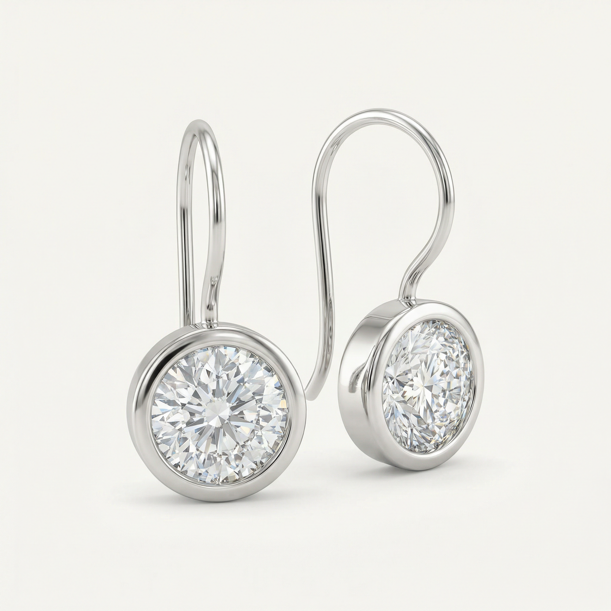 2CT ROUND BEZEL HOOK DROP EARRINGS