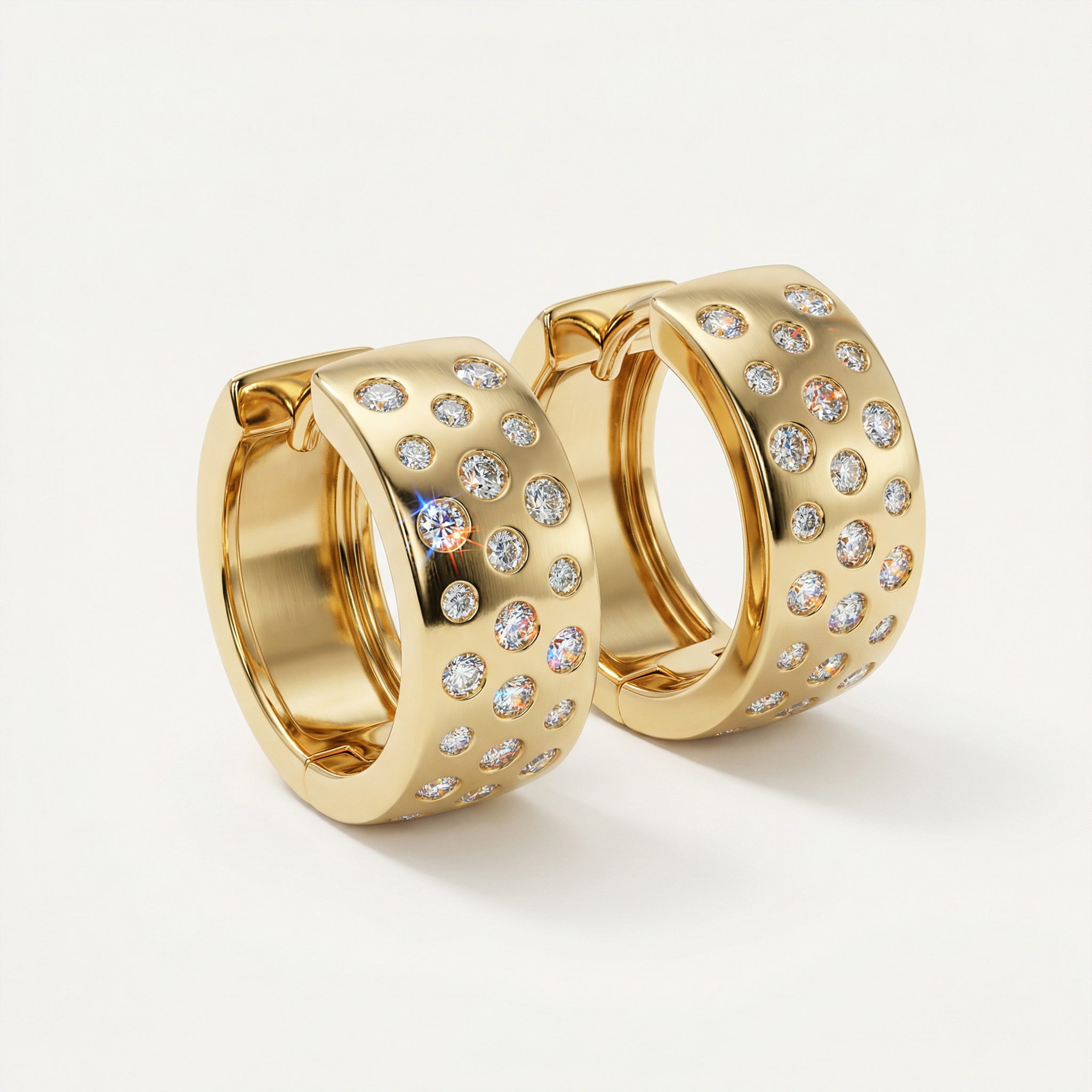 BRILLIANT HUGGIE EMBEDDED HOOP EARRINGS - GOLD