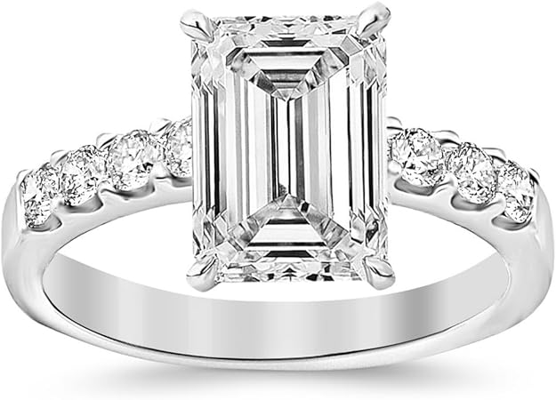 EMERALD CUT SOLITAIRE PAVE ENGAGEMENT RING