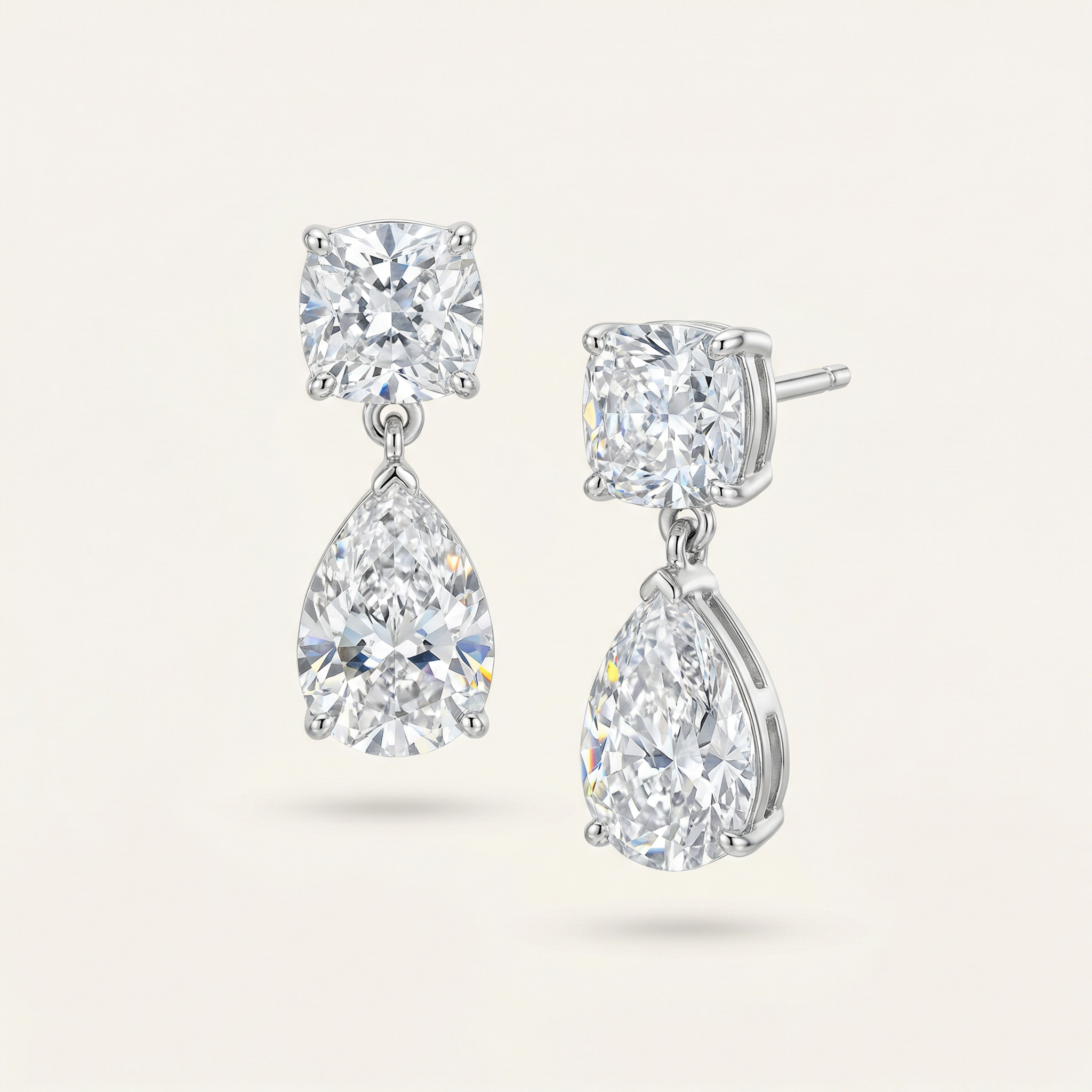 CUSHION AND TEARDROP DROP EARRING