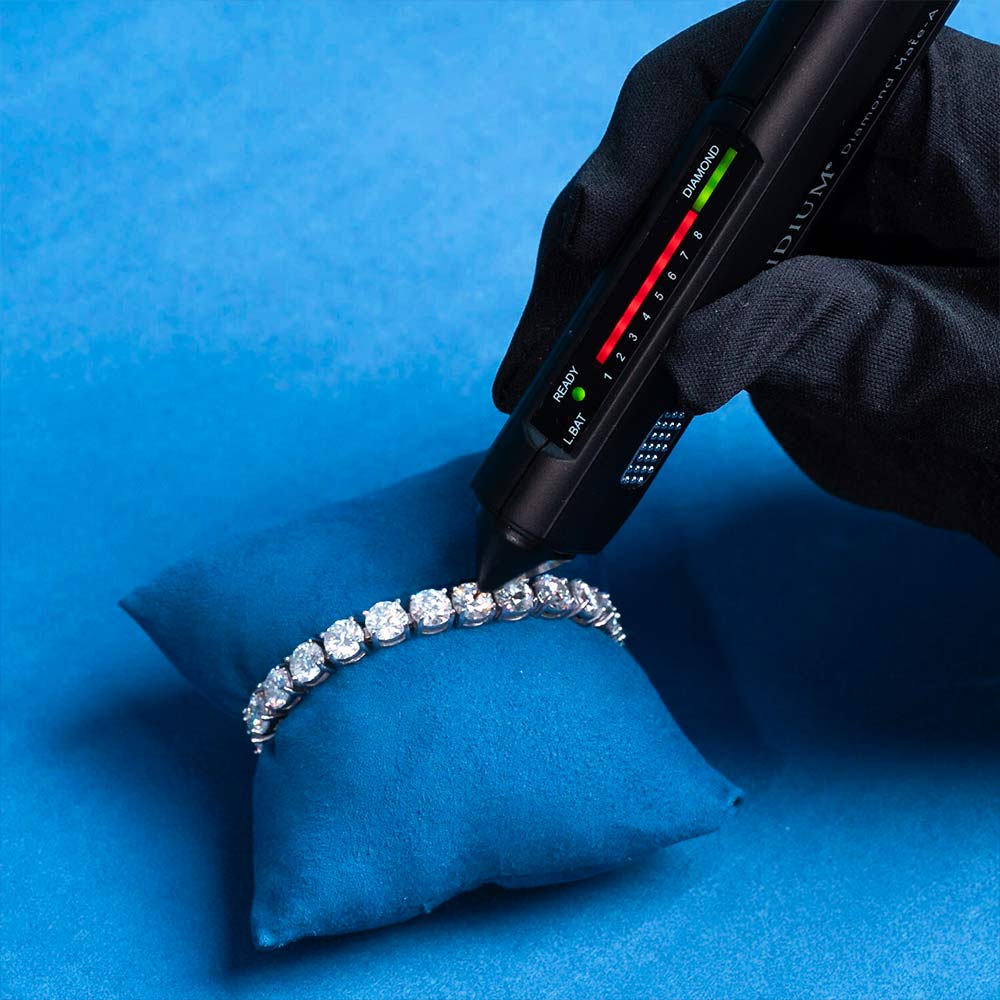 Moissanite tennis bracelet passing a diamond tester