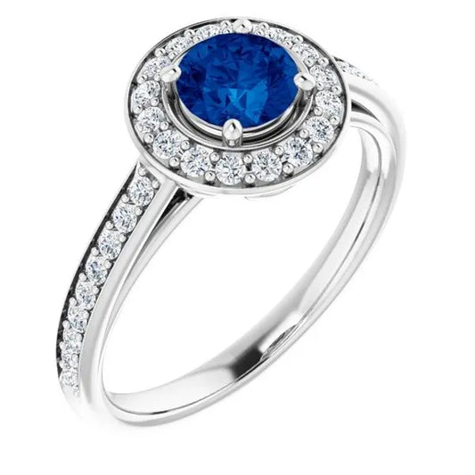 BLUE SAPPHIRE HALO BRILLIANT BEZEL SET RING