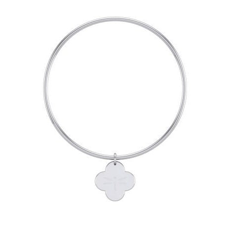 TWC SILVER TUBULAR BANGLE WITH CLOVER CHARM