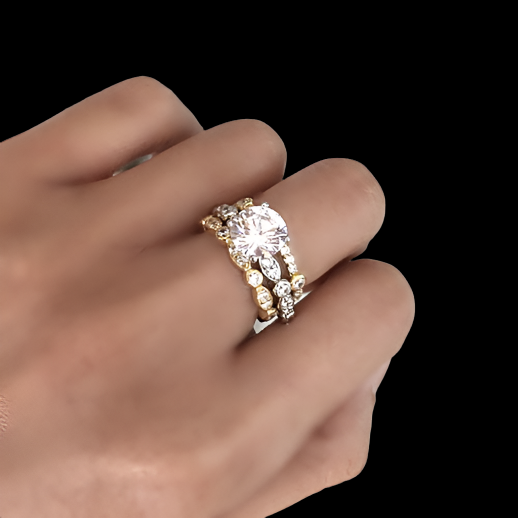 SOLITAIRE JAZZ ENGAGEMENT RING & TWO  SWING JAZZ ETERNITY BANDS