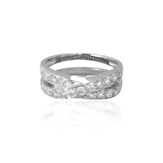 CROSS OVER PAVE  BRILLIANT RING