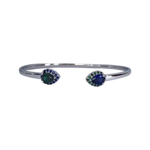 PEAR-SHAPE SAPPHIRE & EMERALD CUFF OPEN BANGLE