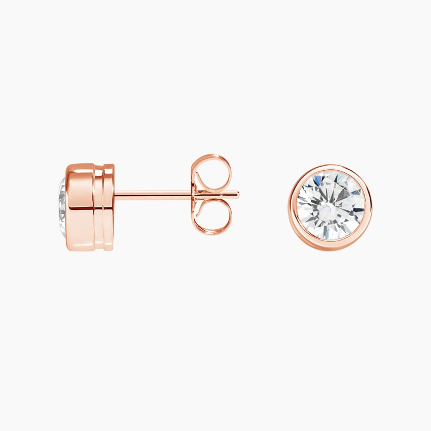 1CT BRILLIANT CUT BEZEL EARRINGS - ROSE GOLD