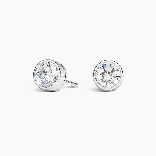 1CT BRILLIANT CUT BEZEL EARRINGS- WHITE GOLD