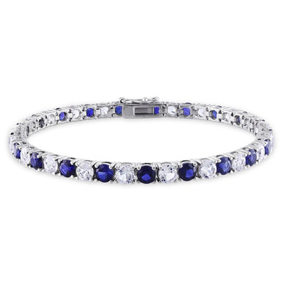 BLUE SAPPHIRE & ALTERNATING CLEAR BRILLIANT TENNIS BRACELET