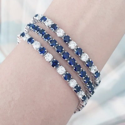 BLUE SAPPHIRE & ALTERNATING CLEAR BRILLIANT TENNIS BRACELET