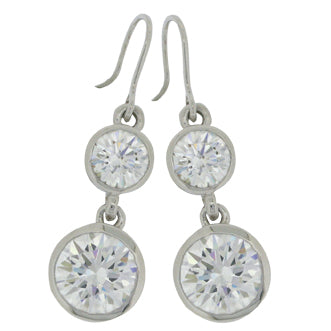 DOUBLE ROUND BRILLIANT DROP HOOK EARRINGS