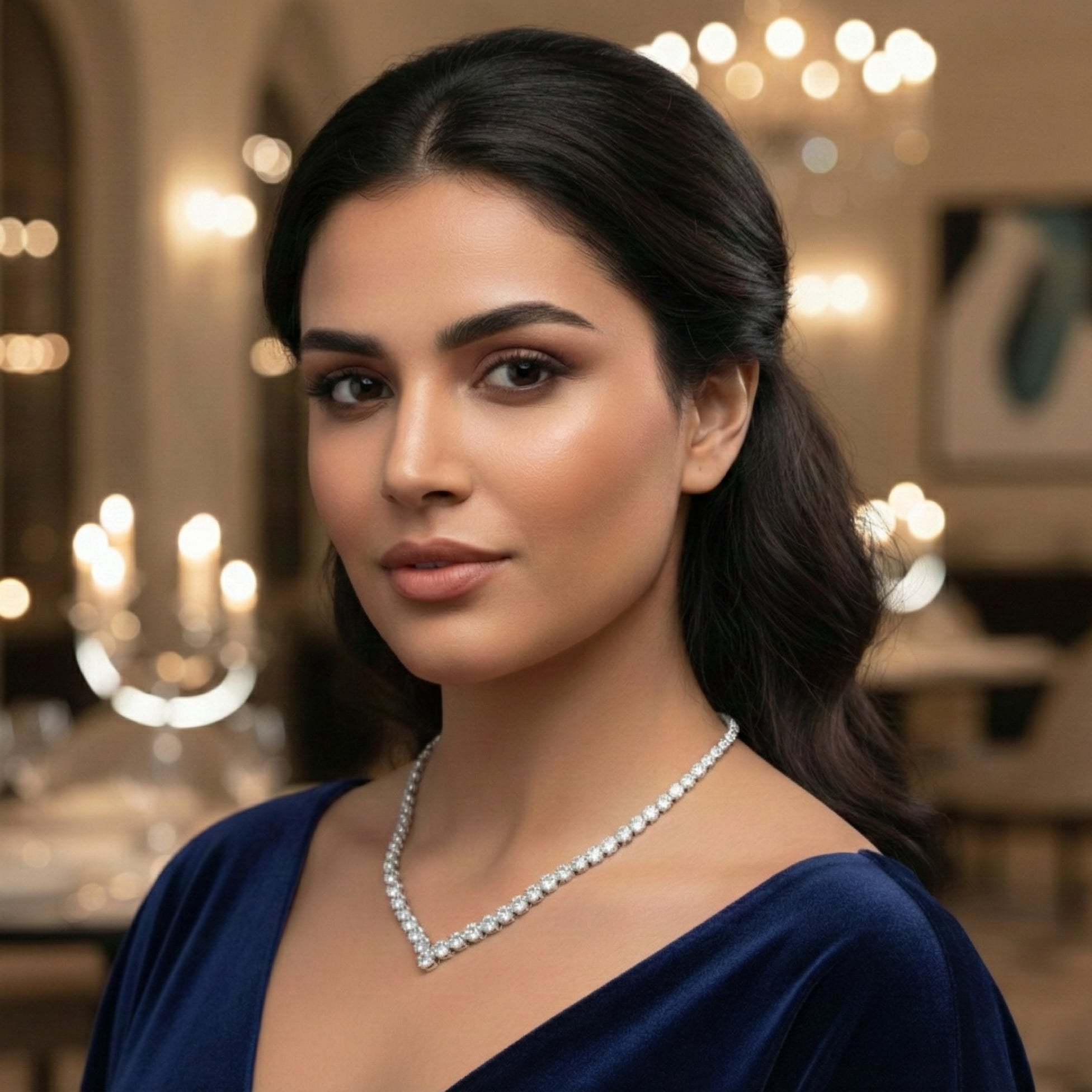 قلادة مويسانيتي على شكل V من الذهب الأبيض - لون D - VVS1