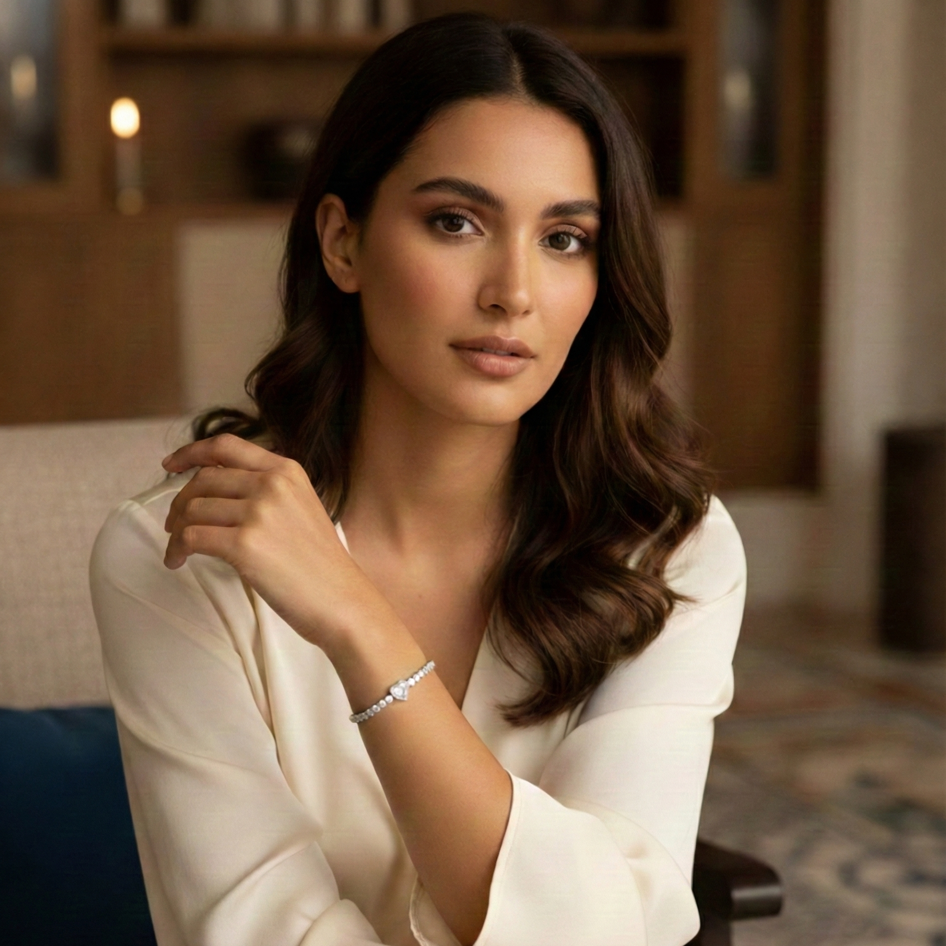 سوار تنس قلب مويسانيت لانا - ذهب أبيض - لون D - VVS1