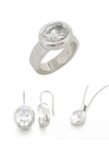 OVAL BEZEL RING WITH MATCHING PENDANT AND DROP EARINGS