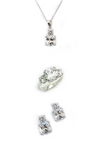 CUSHION & ROUND THREE DIAMOND RING  WITH MATCHING PENDANT & RING