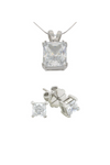 SOLITAIRE RADIANT CUT DOUBLE PRONG PENDANT WITH MATCHING EARRINGS