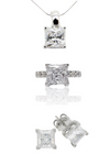 PRINCESS CUT RING WITH MATCHING SOLITAIRE  PENDANT & PRINCESS STUD EARRING