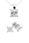 SOLITAIRE PRINCESS CUT PENDANT WITH MATCHING  PRINCESS STUD EARRING