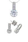 SEMI-BEZEL PAVE SET BRILLIANT CUT PENDANT WITH MATCHING BRILLIANT EARRINGS