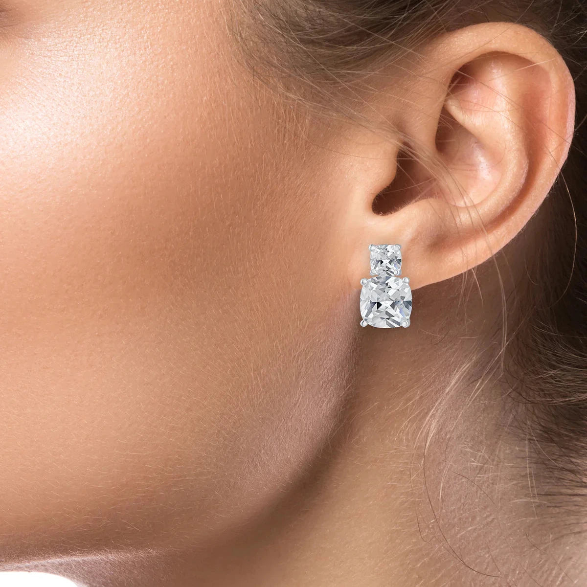 CUSHION & BRILLIANT SEMI DROP EARRINGS