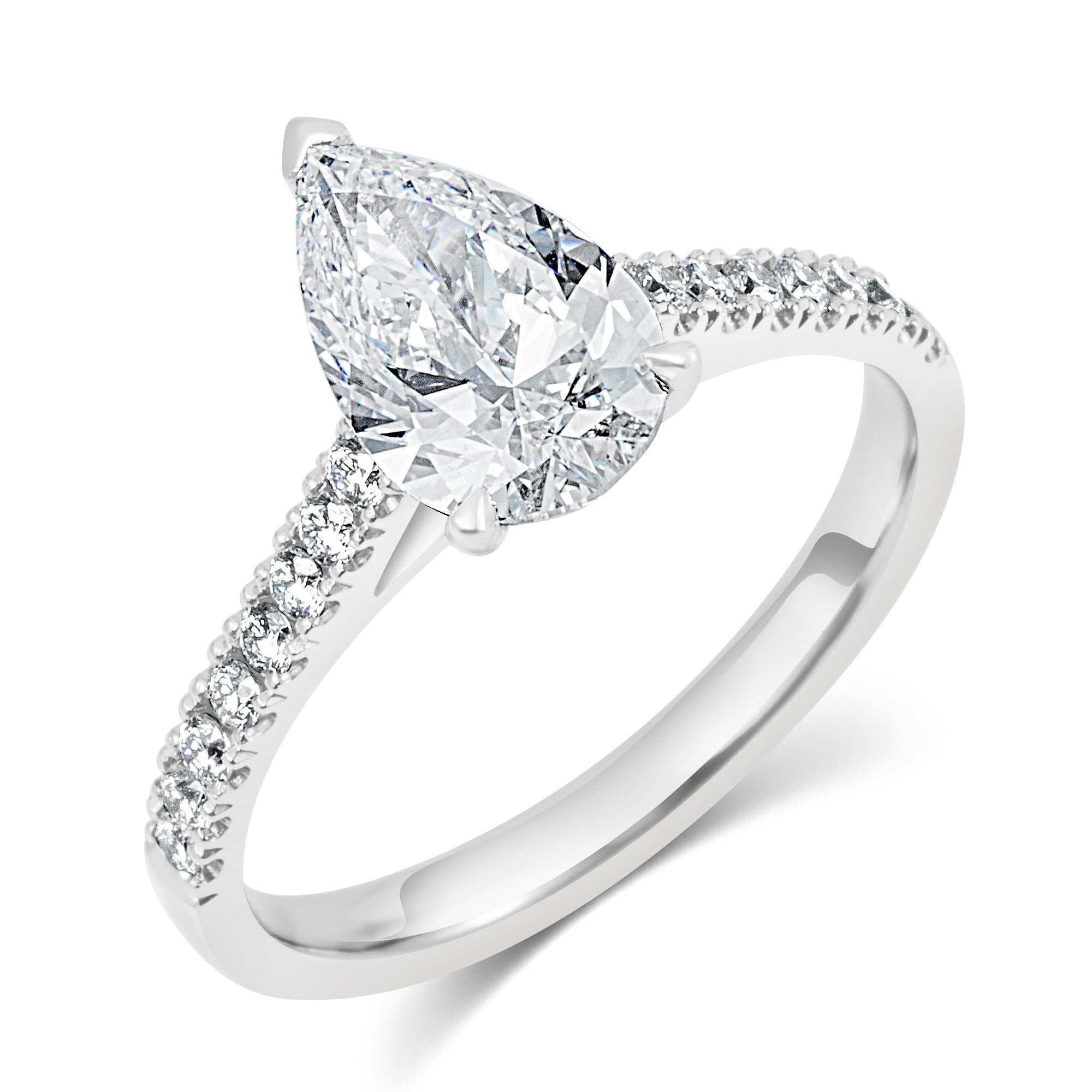 CLASSIC 2CT PEAR ENGAGEMENT RING WITHN HALF ETERNITY BAND