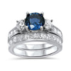 BLUE SAPPHIRE BRILLIANT CUT TRIO RING WITH MATCHING 3/4 ETERNITY  BAND