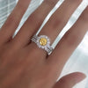 ROUND YELLOW HALO RING WITH MATCHING HALF ETERNITY BAND