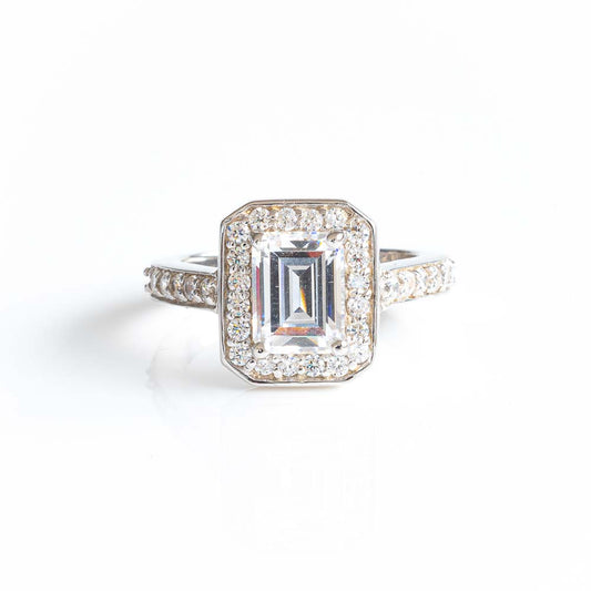 EMERALD CUT HALO RING