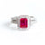 RUBY EMERALD CUT HALO RING WITH 3/4 ETERNITY BAND