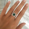 EMERALD GREEN PRINCESS CUT HALO EMERALD RING WITH MATCHING 3/4 ETERNITY BAND