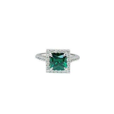 EMERALD GREEN PRINCESS CUT HALO RING