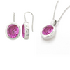 PINK OVAL  BEZEL PENDANT & MATCHING DROP EARRINGS