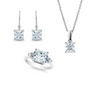 PRINCESS & TRILLION CUT RING WITH MATCHING PENDANT AND DROP EARRINGS