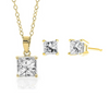 PRINCESS & TRILLION CUT RING WITH MATCHING PENDANT AND DROP EARRINGS