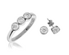 TRIAD BRILLIANT BEZEL SET RING & BRILLIANT CUT BEZEL SET SOLLITAIRE EARINGS